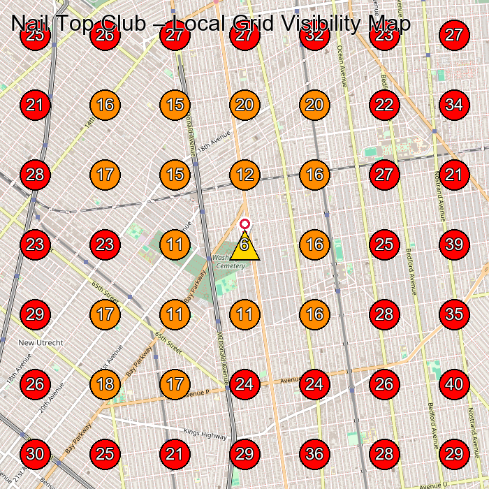 Nail Top Club GeoGrid visibility map for Nail Salon in Brooklyn